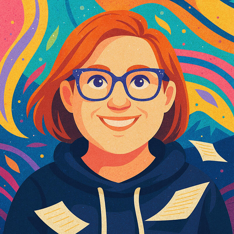 Laura Colter A very colorful illustration of Laura Colter smiling.