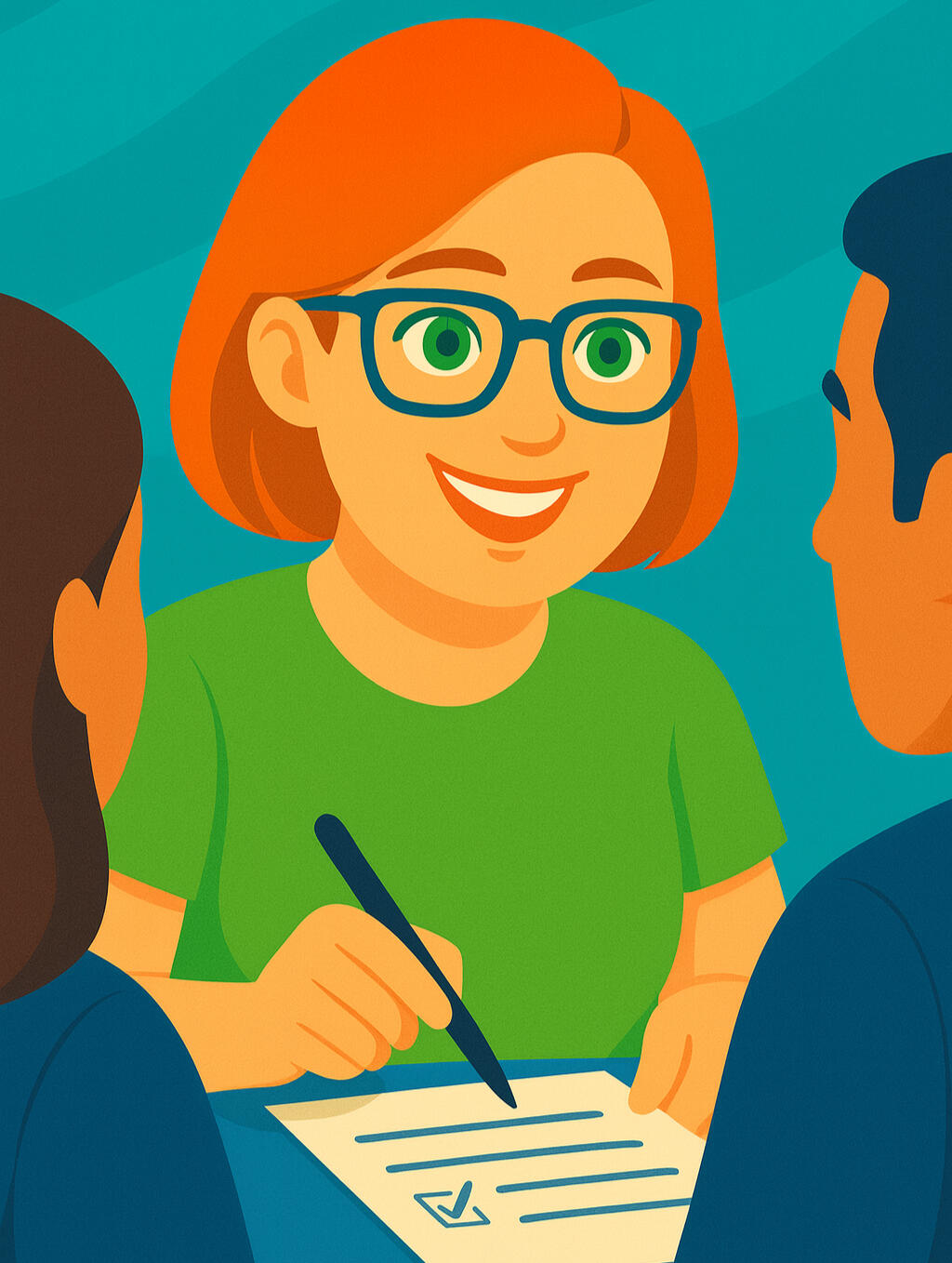 Laura Colter An illustration of Laura Colter smiling, showing a checklist to parents.